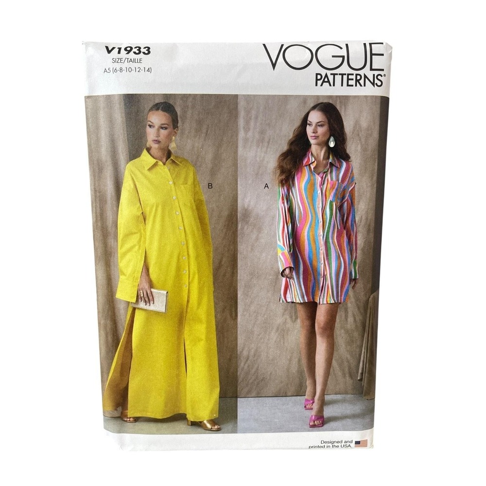 Vogue V1933 Sewing Pattern Misses Dress 6-14 Multicolor A-Line Loose Fit Uncut